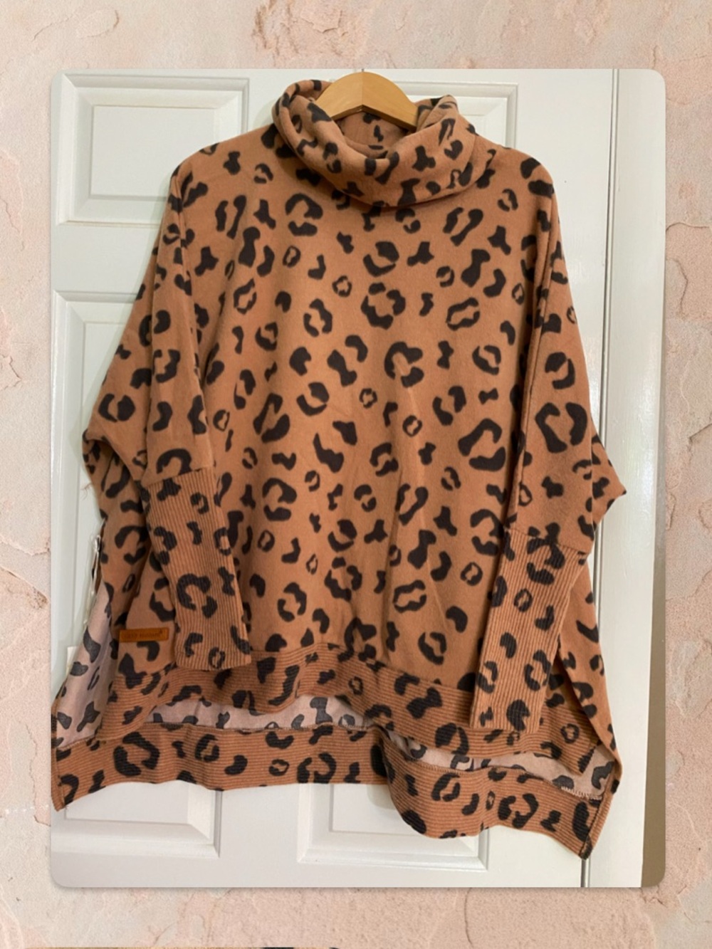 NEW Simply Southern Cozy Taupe Leopard Print Turtleneck Poncho Sweater